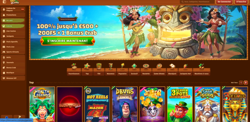 Tiki Casino avec licence, machines à sous en ligne et bonus sans dépôt
